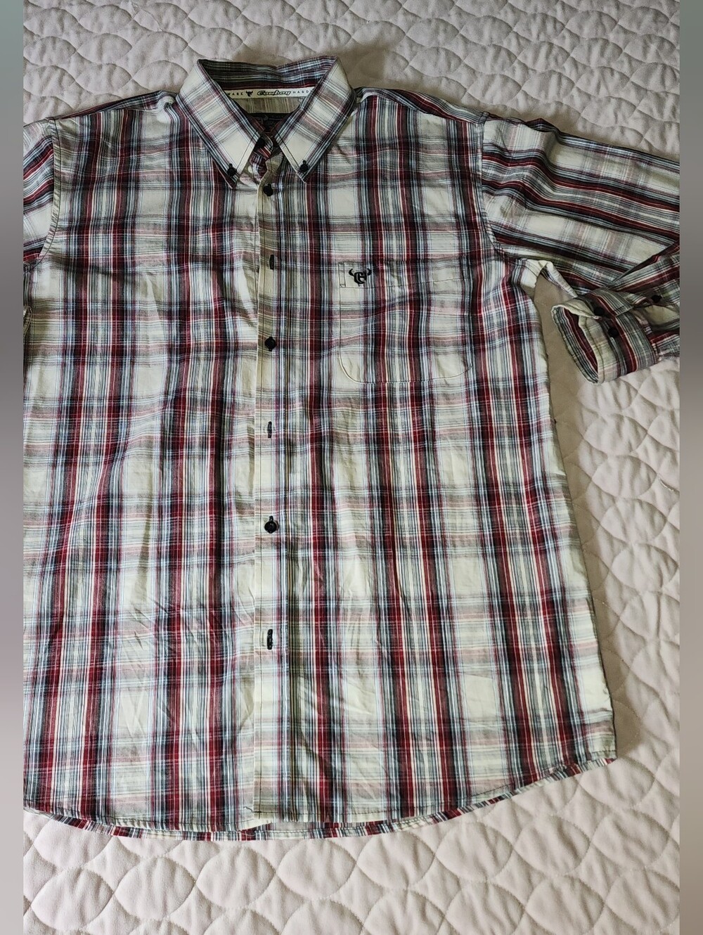 Men's Casual Plaid Button-Down Shirt - Red, Black & White